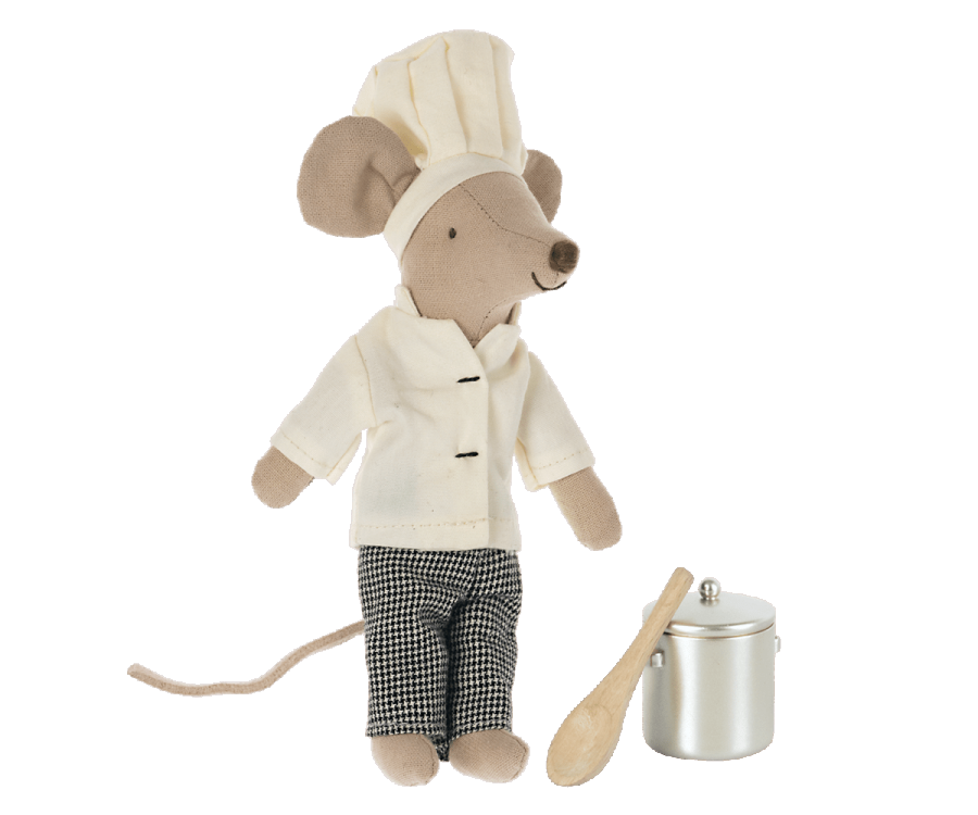 Maileg Kock Mus med Kastrull och Träslev - Chef Mouse