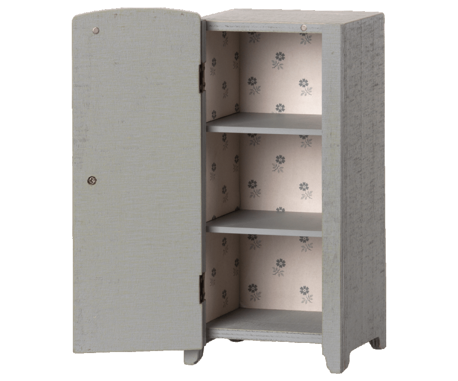 Maileg Skåp Stort Grått med Blom Mönster - Miniature Grey/Mint Stor Garderob Grå