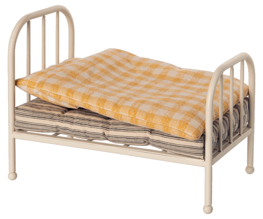 Maileg Säng Vintage med Täcke och Kudde Rutigt Gul - Teddy Junior