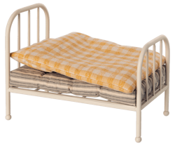 Maileg Säng Vintage med Täcke och Kudde Rutigt Gul - Teddy Junior