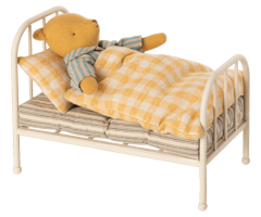 Maileg Säng Vintage med Täcke och Kudde Rutigt Gul - Teddy Junior