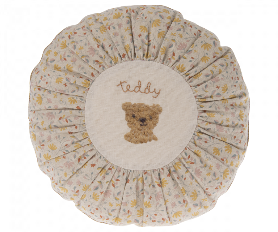 Maileg Rund Kudde Teddy Blommig Rosa