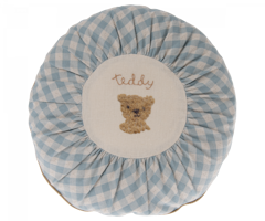 Maileg Rund Kudde Teddy Rutig Blå