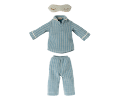Maileg Pyjamas till Medium Mus - Randig Blå med Sovmask