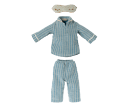 Maileg Pyjamas till Medium Mus - Randig Blå med Sovmask