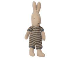 Maileg Kaninbebis Micro Rabbit Med Randig Sparkdräkt Mörkblå Blå