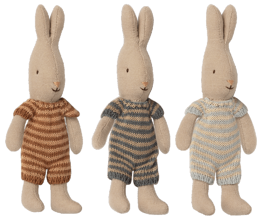 Maileg Kaninbebis Micro Rabbit Med Randig Sparkdräkt Mörkblå Blå