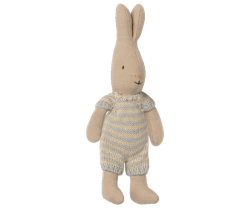Maileg Kaninbebis Micro Rabbit Med Randig Sparkdräkt Ljusblå Blå