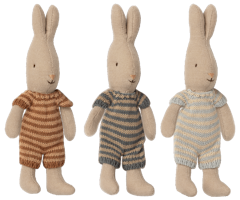 Maileg Kaninbebis Micro Rabbit Med Randig Sparkdräkt Ljusblå Blå