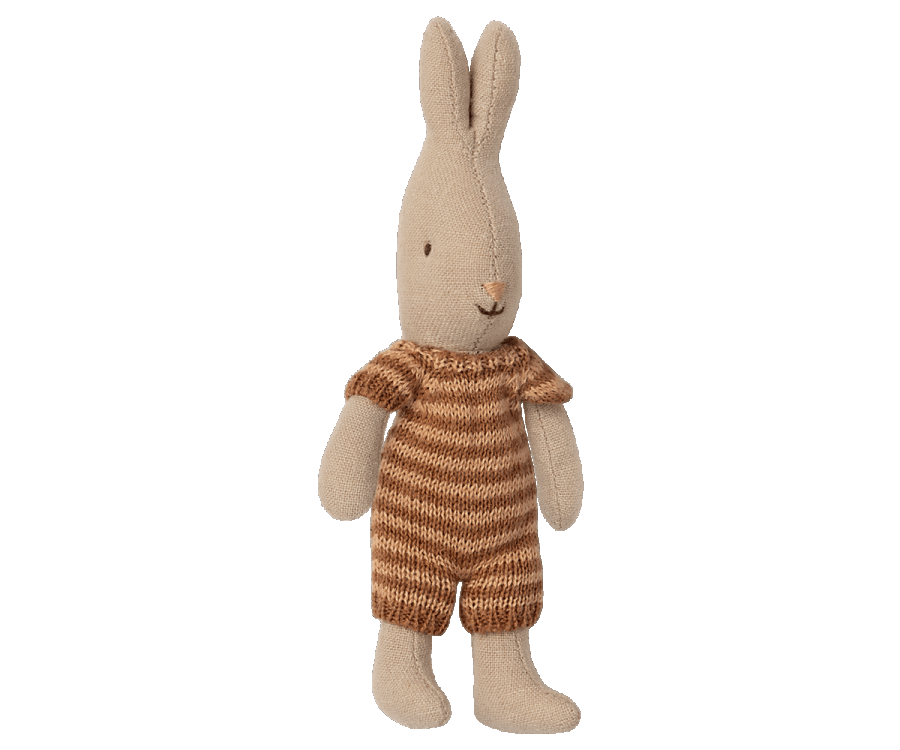 Maileg Kaninbebis Micro Rabbit Med Randig Sparkdräkt Brun