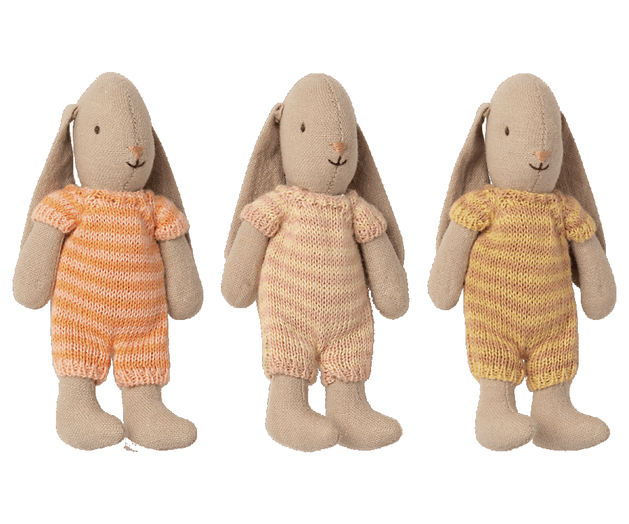 Maileg Kaninbebis Micro Bunny Med Randig Sparkdräkt Orange
