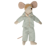 Maileg Pyjamas till Pappa Mus - Blå rutig Pyjamas och Gul Sovmask