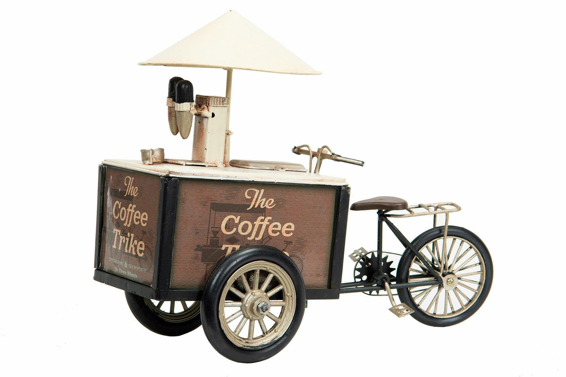 Vintage Kaffeshop Cykel Kaffevagn i Plåt Brun A Lot Decorations Dekoration till Barnrummet