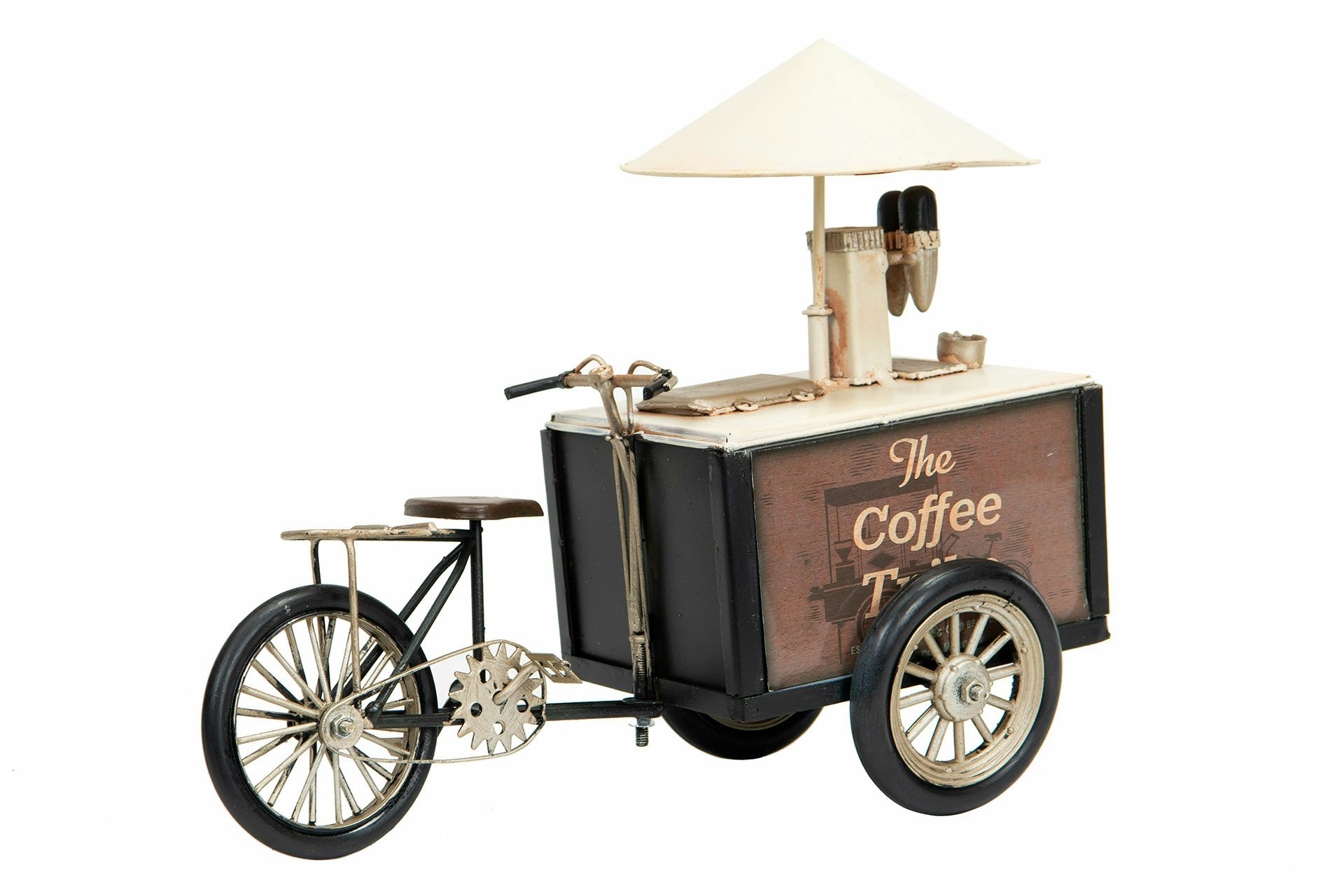 Vintage Kaffeshop Cykel Kaffevagn i Plåt Brun A Lot Decorations Dekoration till Barnrummet