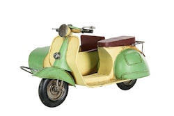Vintage Vespa Motorcykel med Sidovagn i Plåt Grön Gul A Lot Decorations Dekoration till Barnrummet