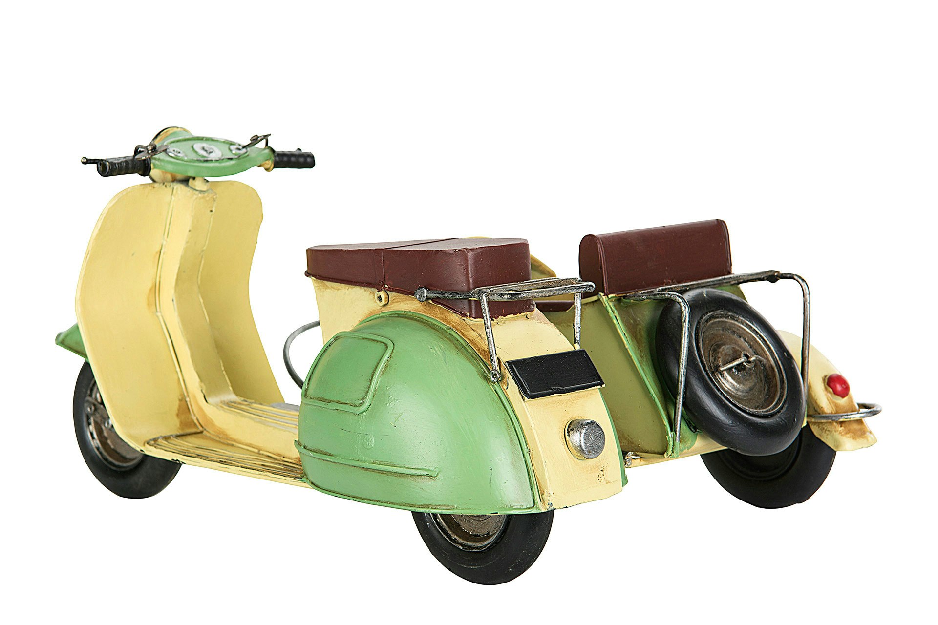 Vintage Vespa Motorcykel med Sidovagn i Plåt Grön Gul A Lot Decorations Dekoration till Barnrummet