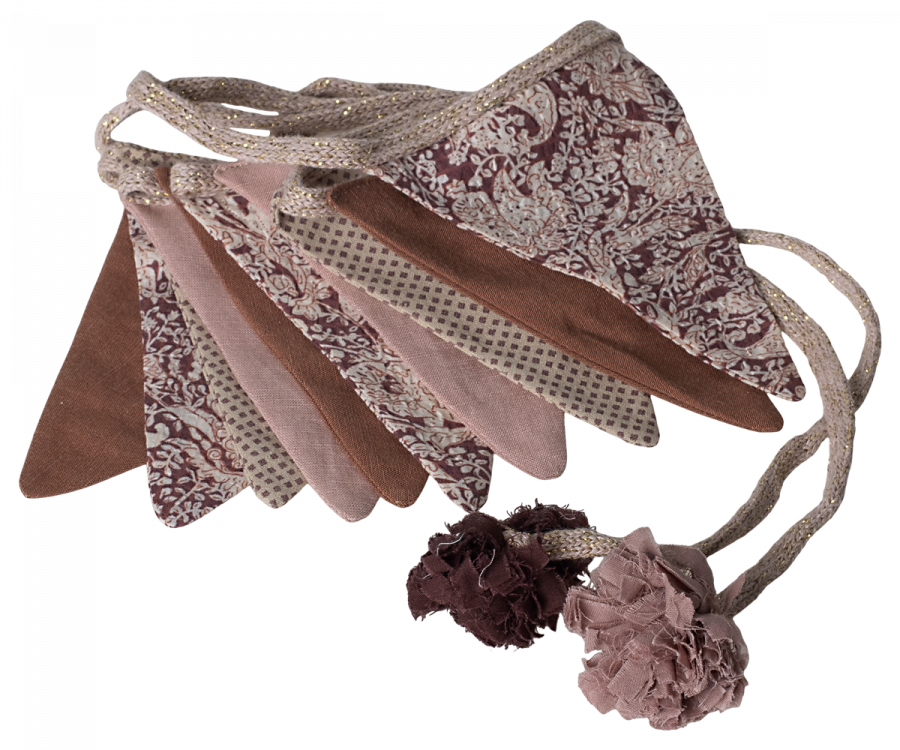 Maileg Vimpelgirlang i Tyg Dekoration Till Barnrummet Rosa Blommig Rose med Tofsar