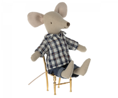 Maileg Pappa Mus med Blå Rutig Skjorta och Jeans
