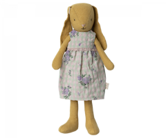 Maileg Gul Kanin Storlek 2 - Bunny med Lila Blommig Klänning