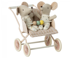 Maileg Stroller Baby Mus Rosa