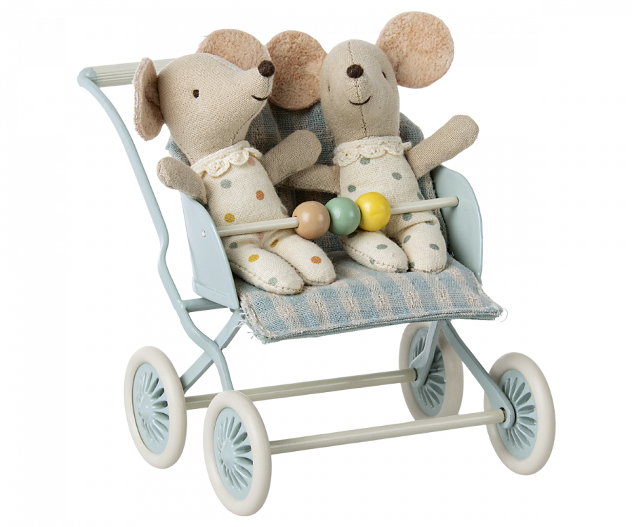 Maileg Stroller Sittvagn Baby Mus Mint Grön Blå
