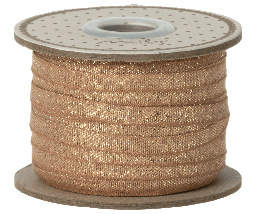Maileg Bomullsband 25 m -Vintage Rose/Gold Rosa Glittrigt Band på Pappers Rulle