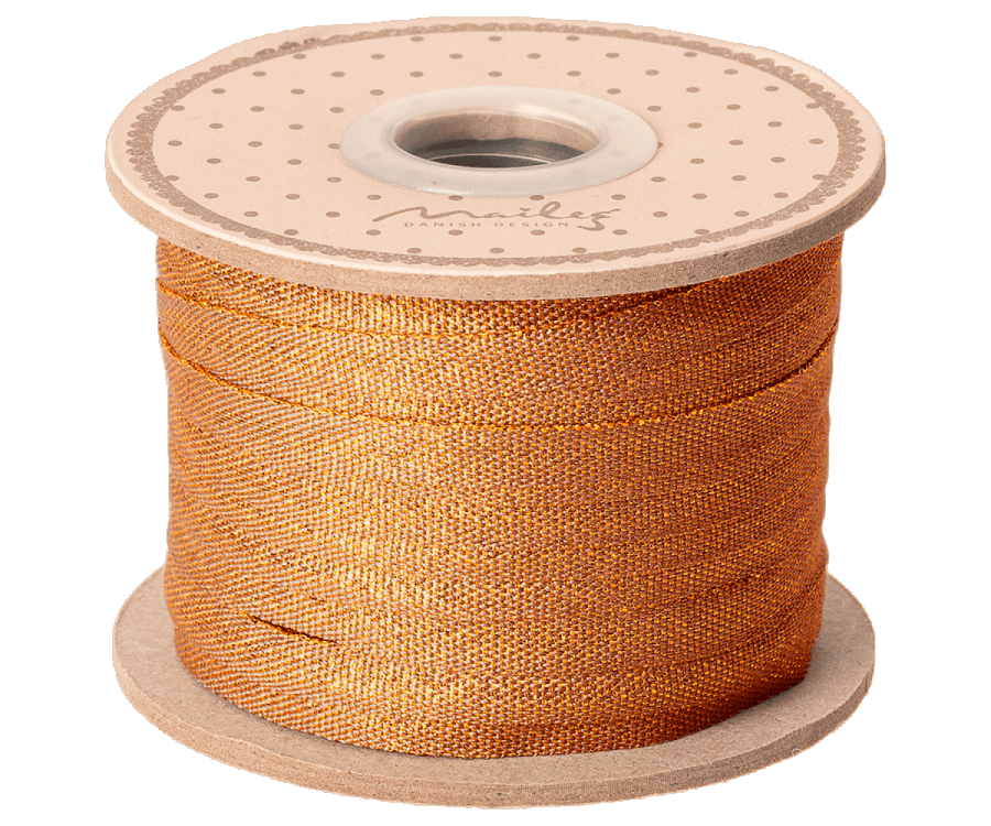 Maileg Bomullsband 25 m -Ocher/Gold Orange Glittrigt Band på Pappers Rulle
