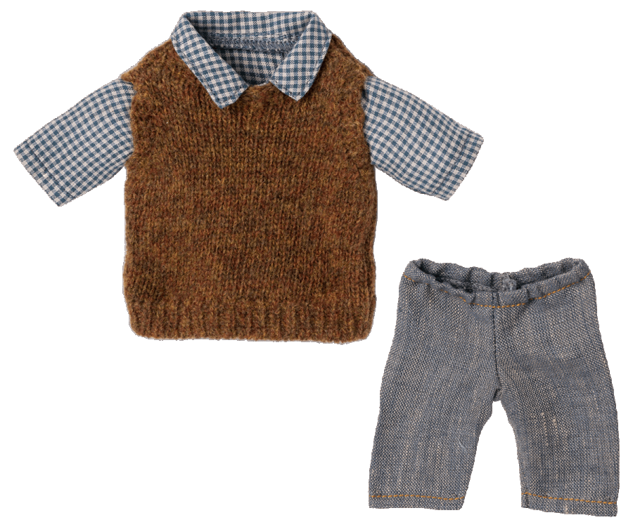 Maileg Kläder till Pappa Teddy - Slipover Skjorta och Byxor