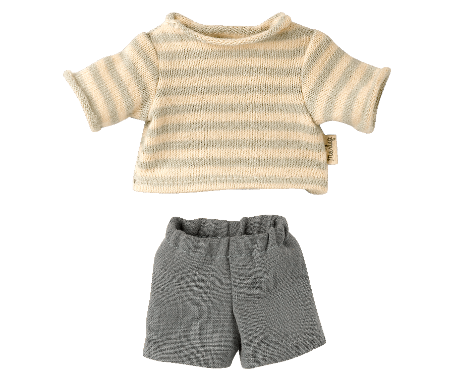Maileg Kläder till Teddy Junior - Randig Vit Tröja och Blå Byxor
