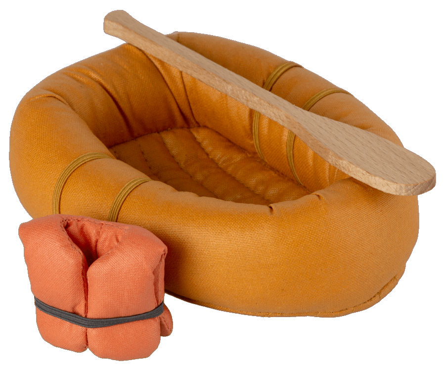 Maileg Gummibåt med Åra och Flytväst Orange - Rubber Boat Mouse