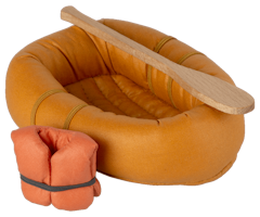 Maileg Gummibåt med Åra och Flytväst Orange - Rubber Boat Mouse