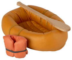 Maileg Gummibåt med Åra och Flytväst Orange - Rubber Boat Mouse