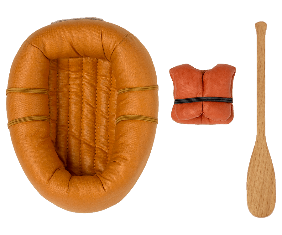 Maileg Gummibåt med Åra och Flytväst Orange - Rubber Boat Mouse