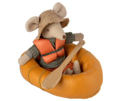 Maileg Gummibåt med Åra och Flytväst Orange - Rubber Boat Mouse