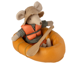 Maileg Gummibåt med Åra och Flytväst Orange - Rubber Boat Mouse