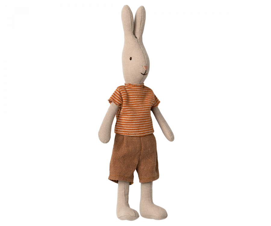 Maileg Kanin Storlek 1 - Rabbit med Röd Randig Tröja och Bruna Byxor