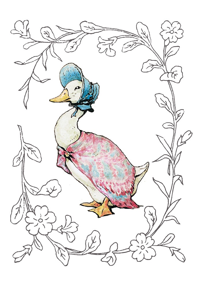 Jemima Puddle Duck med Fin Ram - Pelle Kanin Anka med Sjalett Dubbelvikt Kort Stort