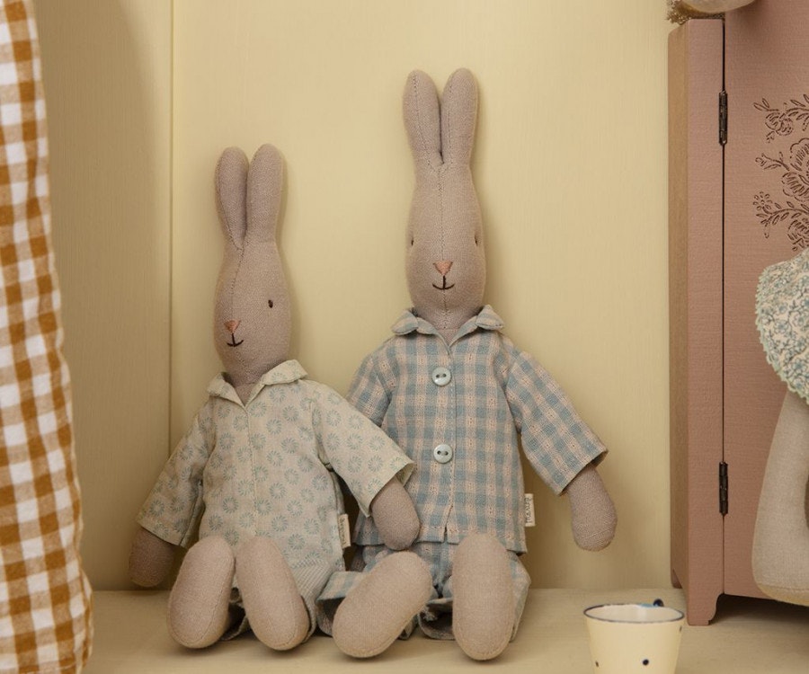 Maileg Kanin Storlek 1 - Rabbit med Mönstrad Blå Pyjamas