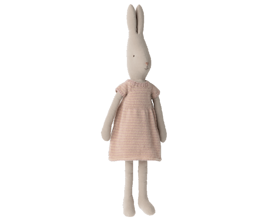 Maileg Kanin Strl 4 - Rabbit med Rosa Randig Stickad Klänning