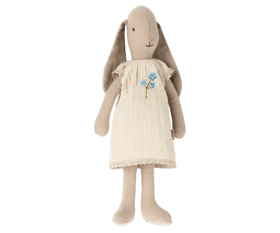 Maileg Kanin Storlek 2 - Bunny med Vit Klänning och Blom Brodyr på Bröstet