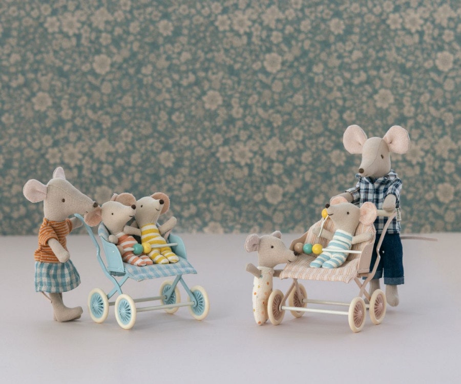 Maileg Stroller Sittvagn Baby Mus Mint Grön Blå
