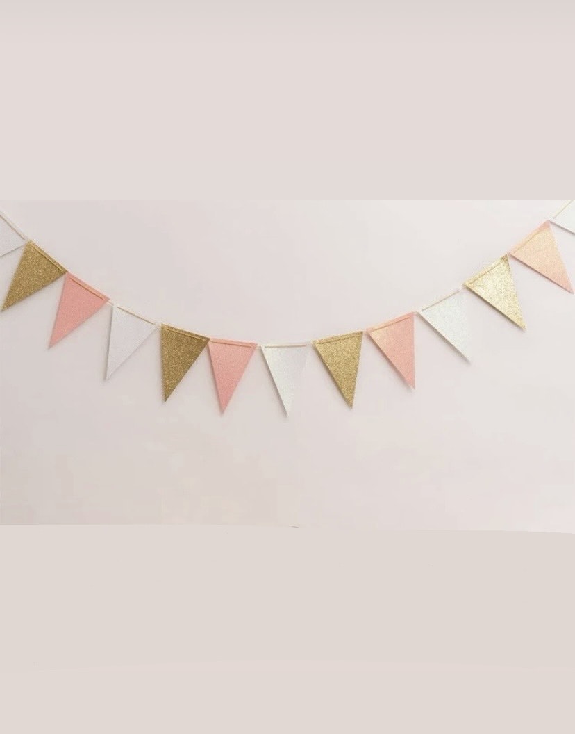 Vimpelgirlang i Papper - Kalasdekoration Rosa Guld Vit