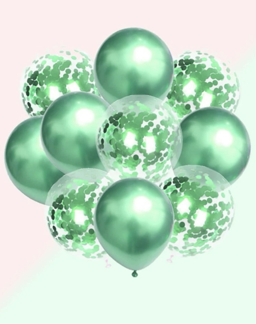 Ballonger Mix Grön/Konfetti - 10 st