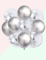 Ballonger Mix Silver / Konfetti Ballong Glitter - 10 st