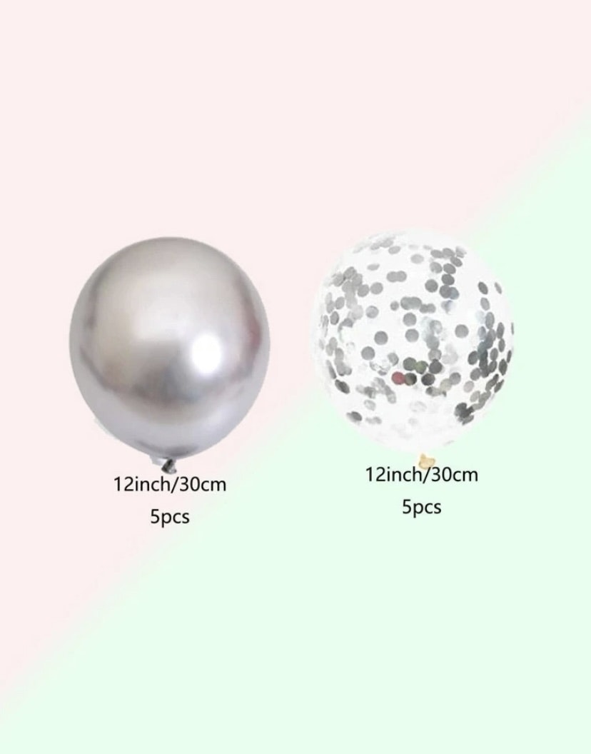 Ballonger Mix Silver / Konfetti Ballong Glitter - 10 st