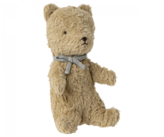 Maileg Min Första Teddy Nalle i Ask - Plysch Nalle med Rosett Blå Present till Nyfödd