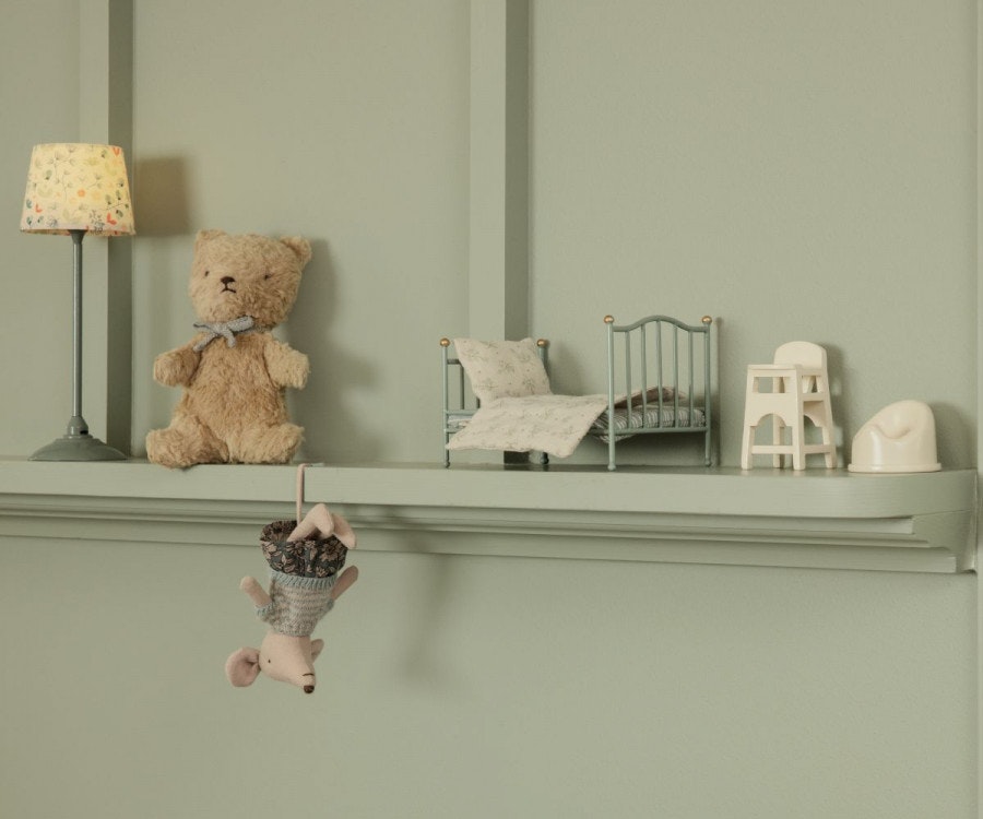 Maileg Min Första Teddy Nalle i Ask - Plysch Nalle med Rosett Blå Present till Nyfödd