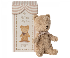 Maileg Min Första Teddy Nalle i Ask - Plysch Nalle med Rosett Rosa Present till Nyfödd