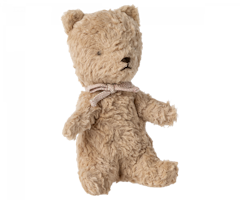 Maileg Min Första Teddy Nalle i Ask - Plysch Nalle med Rosett Rosa Present till Nyfödd