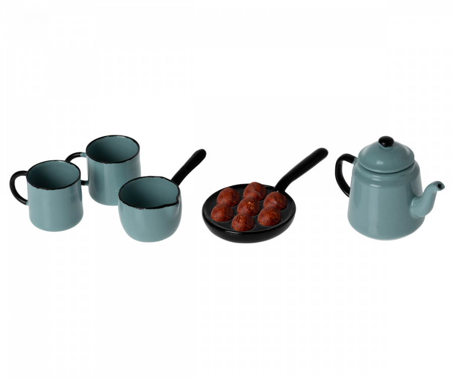 Maileg Set Madame Blues Favoriter - Matlagningsset Blå Kastruller och Stekta Köttbullar